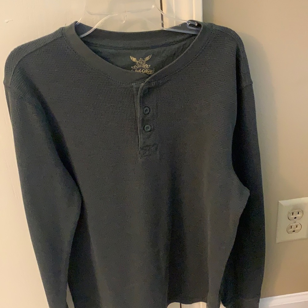Green Long Sleeved Henley Shirt